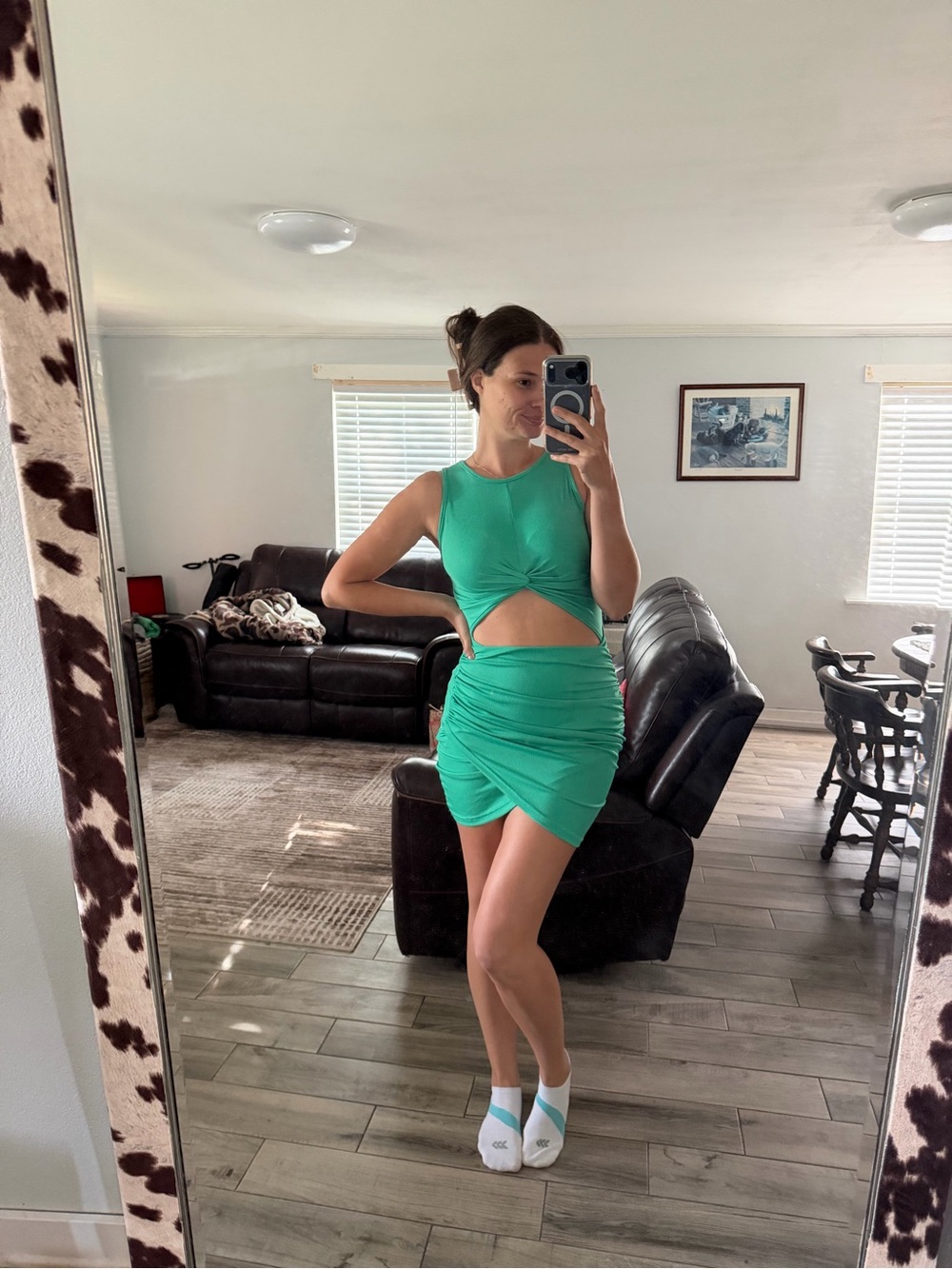 SHEIN Green Cutout Ruched Bodycon Mini Dress